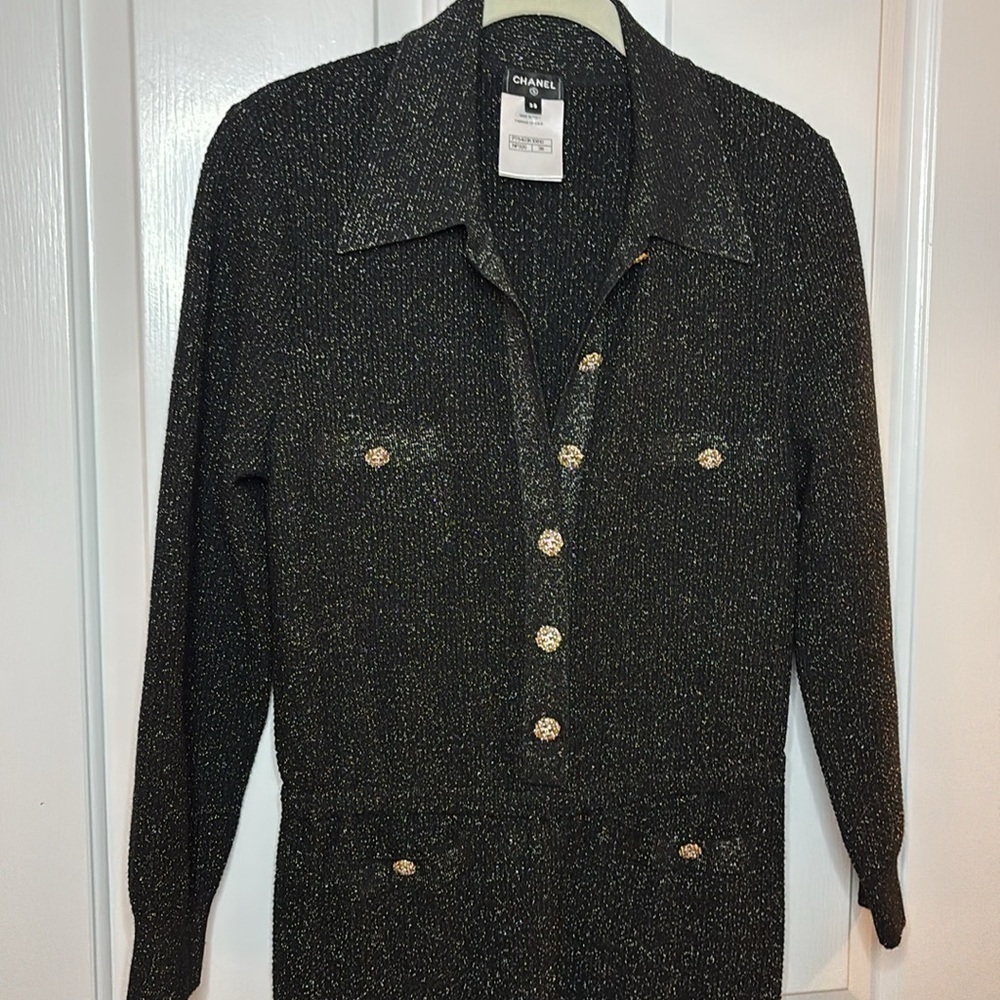 EUC CHANEL women’s black lurex jumpsuit size French 38 - Picture 2 of 14